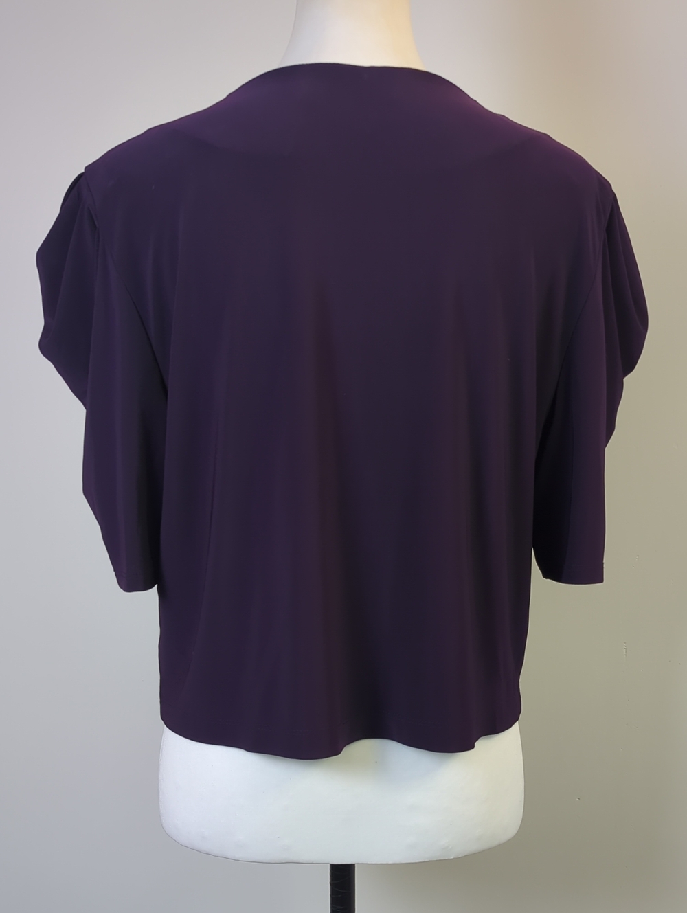 Dressbarn Purple Open Front Cropped Shrug Cardigan Short Sleeve SIZE 12 - Picture 2 of 11